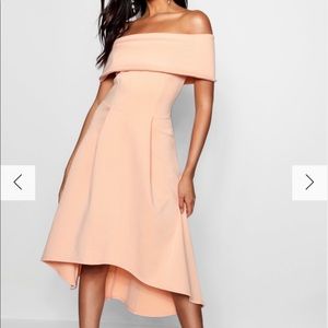 Boohoo Off The Shoulder High Low Skater Dress